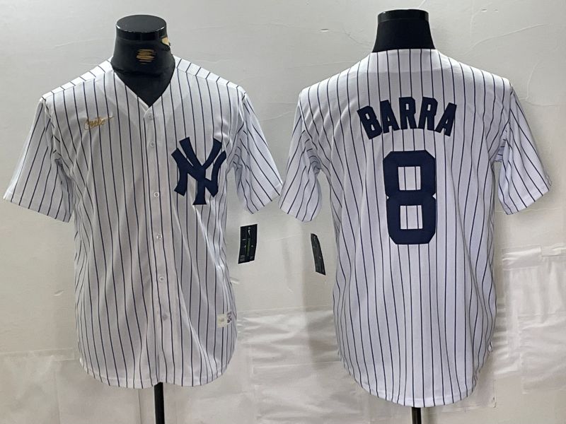 Men New York Yankees #8 Barra White stripe Game 2024 Nike MLB Jersey style 1